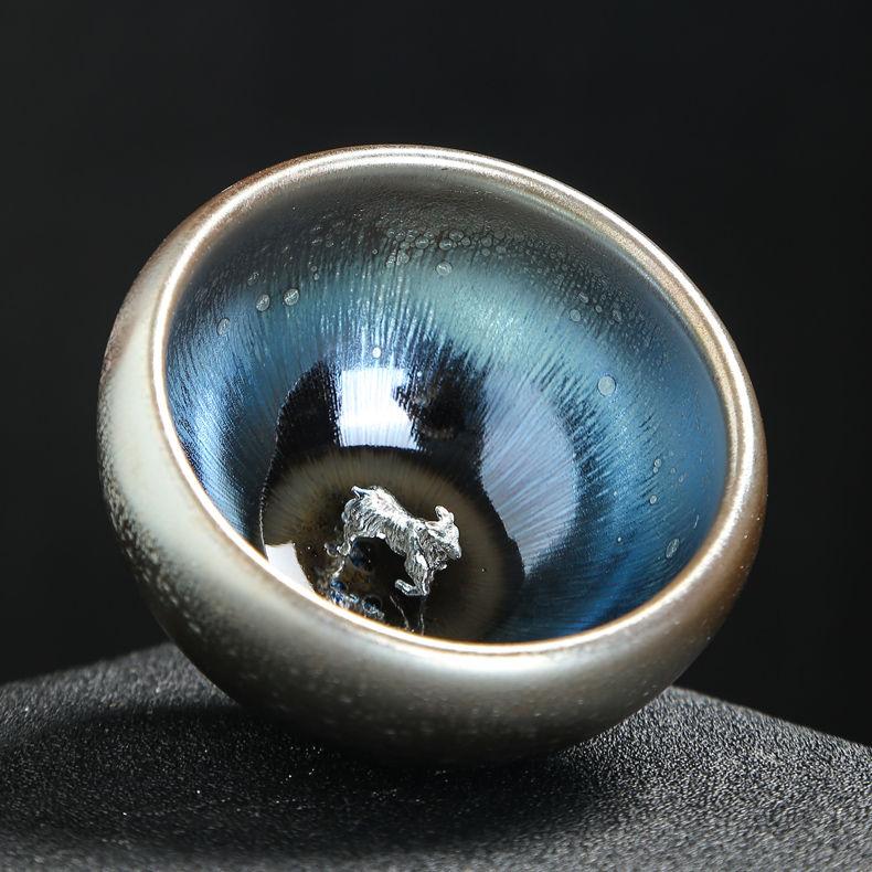 Chinese Jianzhan Teacup Creative 12 Zodiac Ceramic Tea Cup Stargazing Inlaid Animal Large Teacup