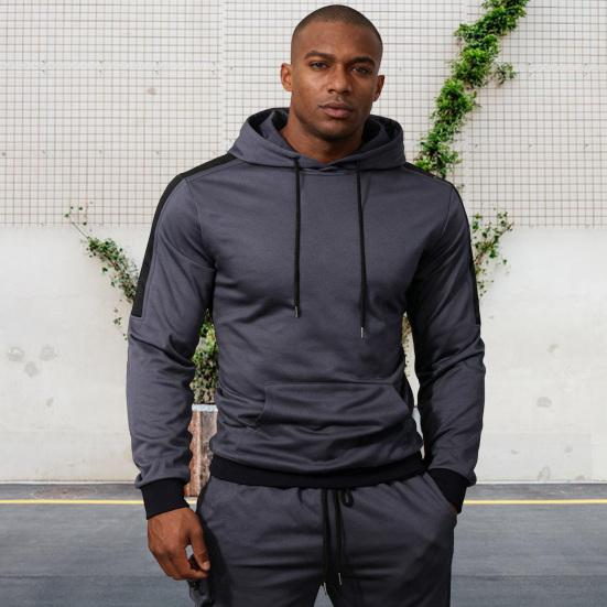 2 Stuks/Set Heren Trainingspak Capuchon Trekkoord Lange Mouw Sweatshirt Multi Zakken Joggingbroek Set Geribde Manchetten Joggingpak