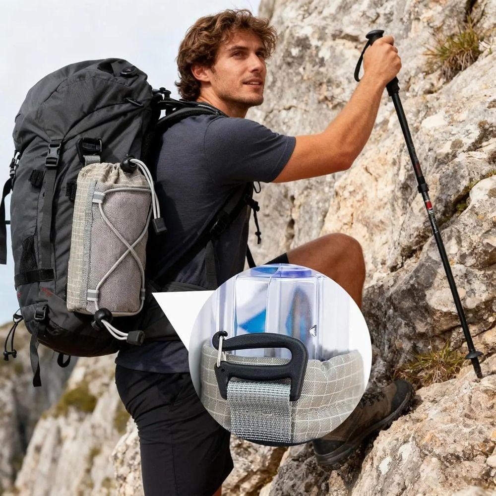 Portable Backpack Strap Pouch Drawstring Shoulder Strap Hanging Bag Water Bottle Holder  Hiking