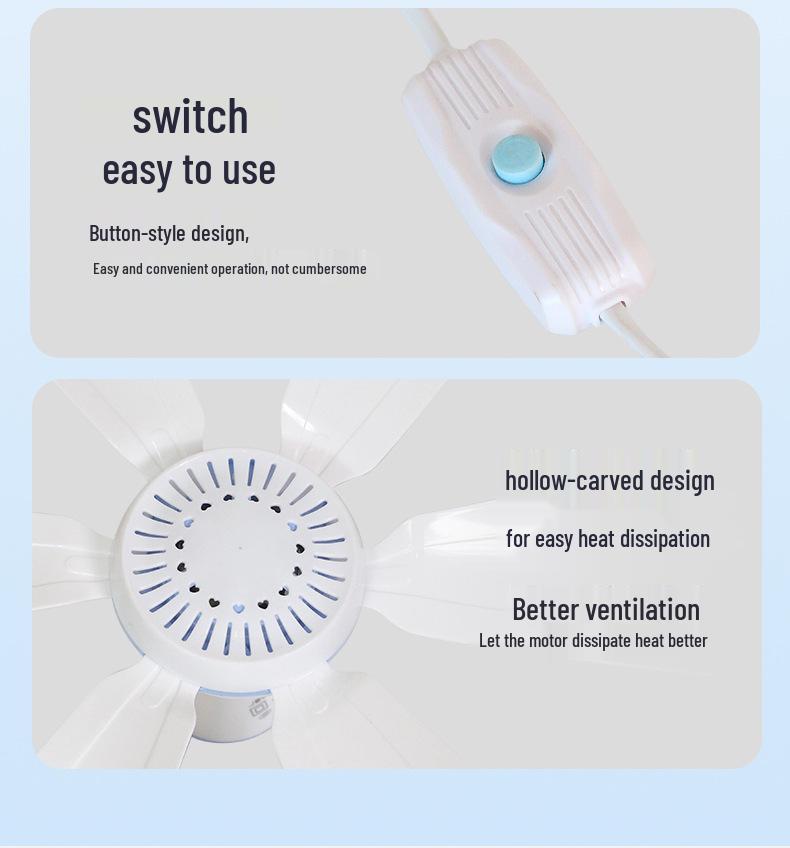 Silent Breeze Hanging Mini Ceiling Fan with Mosquito Net for Dorms and Beds