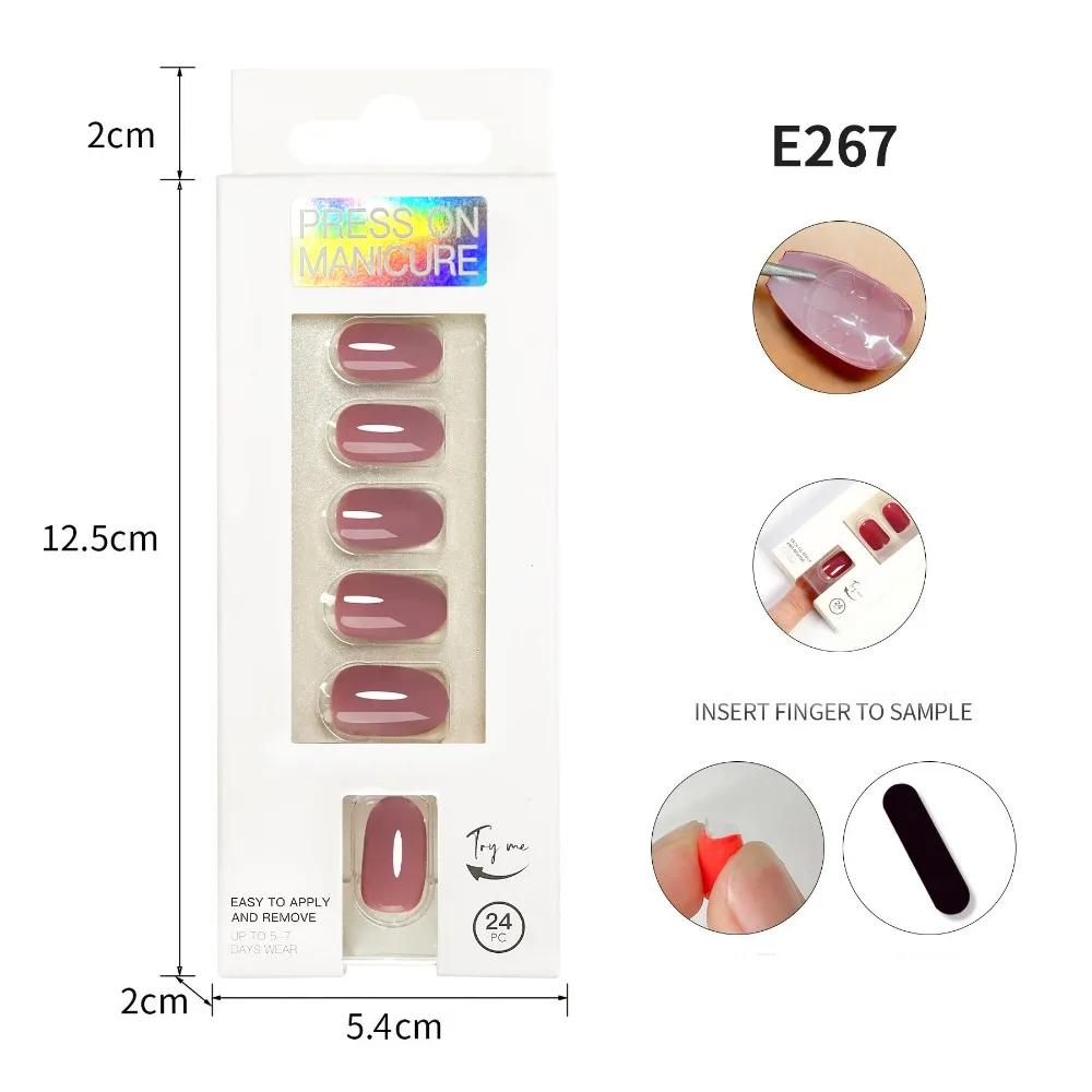 24pcs/Box Women Wearable False Nail Tip Full Cover Artificial Nail Tips Round Head Fake Nails Manicure Tool