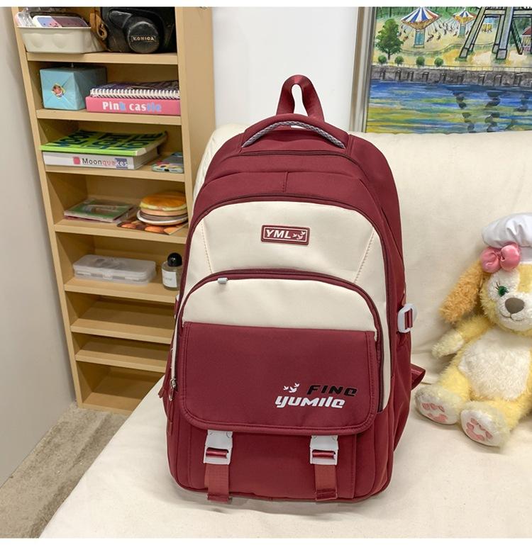 Schoolbag Trendy Versatile Color Matching Backpack Women's Lightweight Simple Large Capacity Junior and High School Student School Bag Short Trip