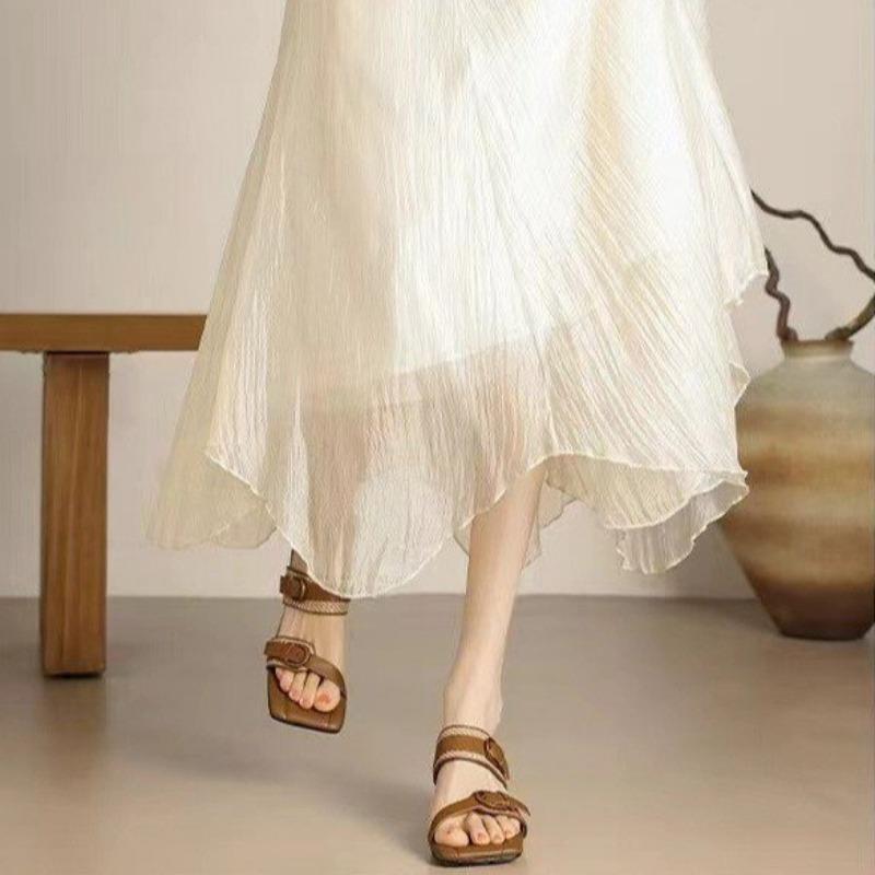 Fashion Vintage Braided Belt Buckle Open Toe Wedges Women's Summer New Square-toed High-heeled Slippers