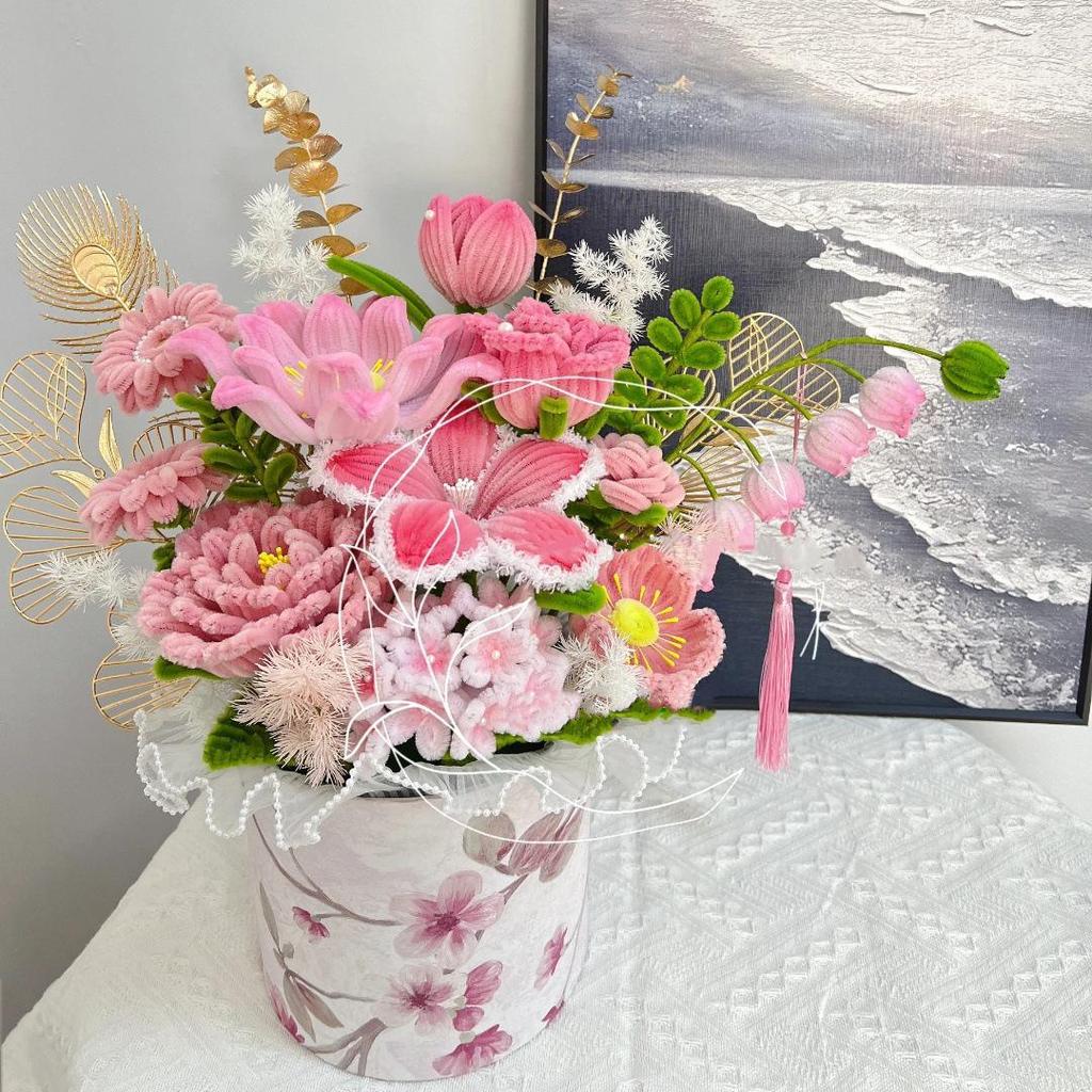 Handmade Pipe Cleaner Rose Bucket Bouquet - DIY Kit & Finished Product for Girlfriends & Best Friends