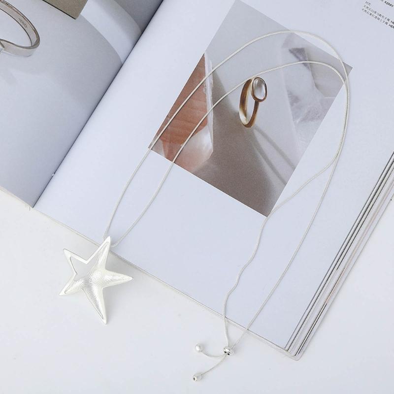 Y2K Hollow Five-pointed Star Pendant Necklace for Women Egirl Korean Fashion Punk Sweater Neck Chain Trend Jewelr