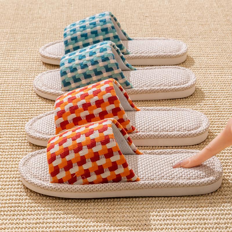 Vier Jahreszeiten Indoor Leinen Hausschuhe für Damen Rutschfest Weiche Sohle und Schweißabsorbierend für Zuhause