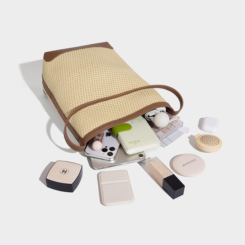 2025 New Korean Style Simple Versatile Woven Shoulder Bag Large Capacity Canvas Bag Fashion Trend Lightweight Bucket Bag