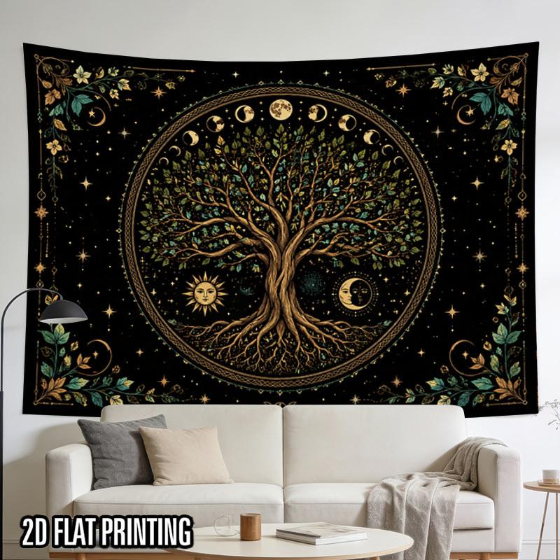 2D Flat, 2D Flat Print 1pc Tapestry Cosmic Tree Tapestry Sacred Astrology Wall Hanging Oversized Polyester Fabric Perfect for Decorating Living Rooms,