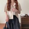 Women's Summer Short-Sleeve Casual Short-Sleeve Shirt: Retro, Loose-Fit, Solid-Color Commuter Top