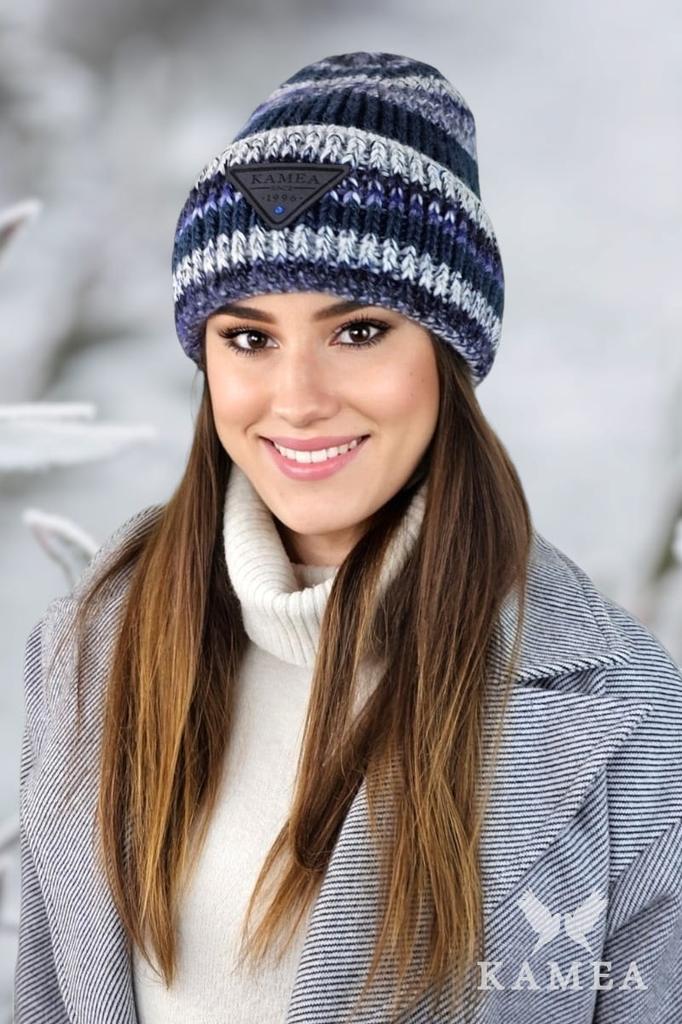 Muscari Women' Winter Hat Striped With Sequins Jeans Color