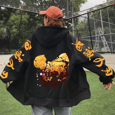 Japan Anime Demon Slayer Agatsuma Zenitsu Print Hooded Men Women Oversized Zipper Hoodies Harajuku Sweatshirt Unisex Zip Jakcet