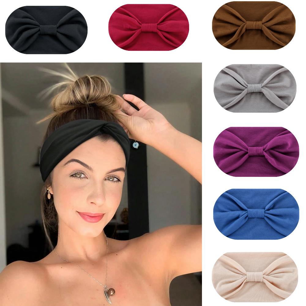 Solid Wide Headband Women Hair Accessories Bowknot Turbans Head Band Wash Face Make-up Sports Running Yoga Headbands
