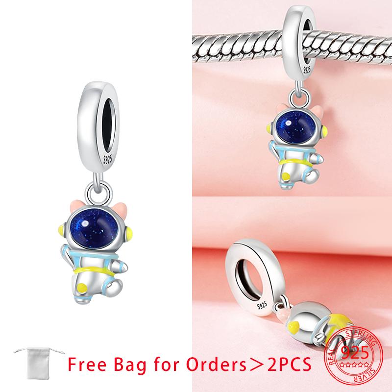 Original Blue Heart-Shaped Charms Rocket Pilot Bow Beads Copper Pendants Fit Bracelet Women Diy Jewelry Making Fine Gift