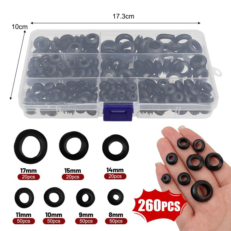 

260/780pcs Rubber Sealing O-Ring Electrical Cable Holes Conductor Wiring Washer Sealing Grommet Gasket Assortment Kits