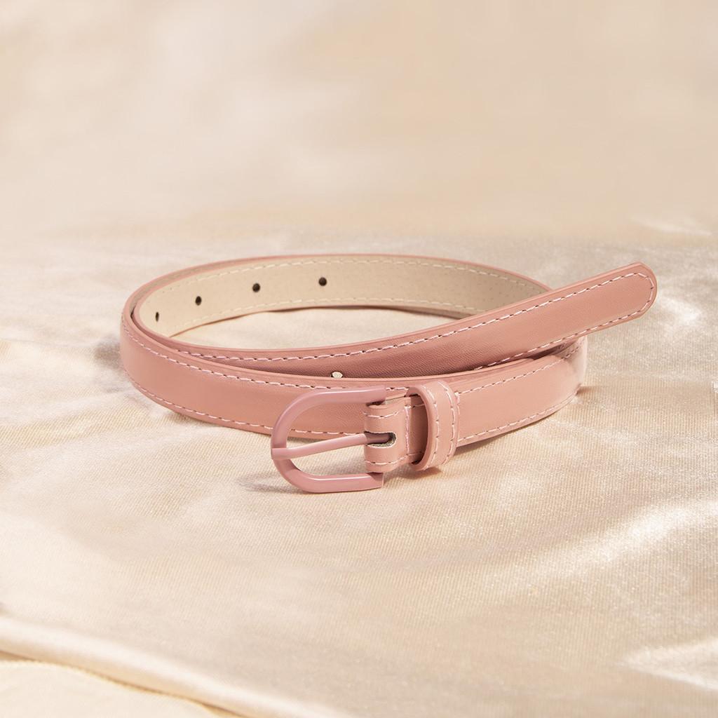 Womens Minimalist Leather Waist Belt With Metal Snap Buckle For Fashion Outfits розовый