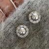 Elegant Zircon Grey Pearl Round Stud Earrings - Stylish, Light Luxury Design for Women
