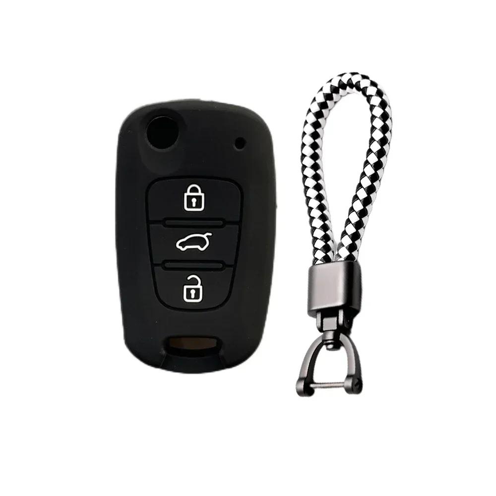 For Hyundai Elantra Accent I20 I30 Ix20 Ix35 Kia Sportage Rio3 Soul Optima Ceed Pro K5 K2 Silicone Car Key Case Cover Keychain