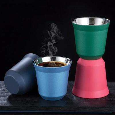 80ml/2.7oz Κούπα Εσπρέσο από Ανοξείδωτο Ατσάλι 304 Φορητή Διπλού Τοιχώματος Κούπα για Ροφήματα Γάλα, Τσάι, Γάλακτος Κούπα Μίνι Ποτήρια Ουίσκι, Κρασιού