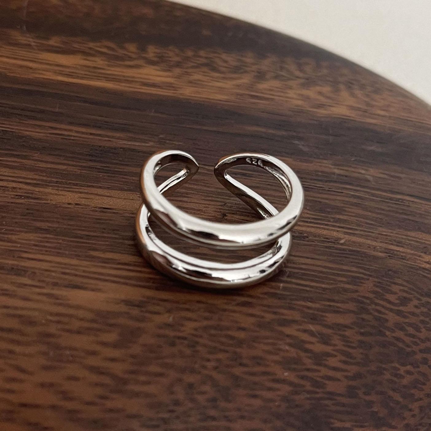 

925 Sterling Silver Rings For Women Men Fine Jewelry Finger Adjustable Open Double Layers Gold Ring For Party Birthday Gift resizable