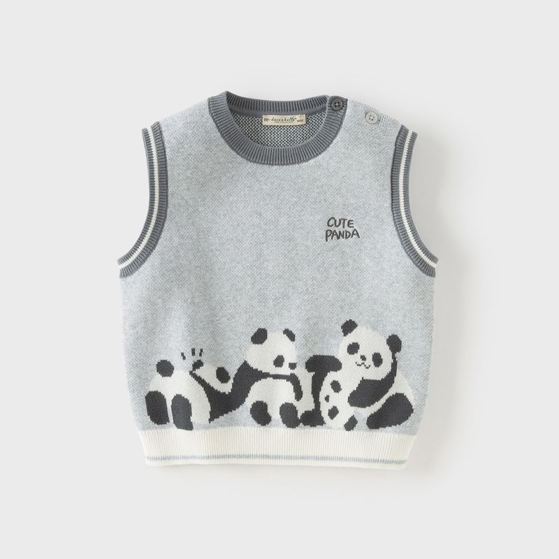 David Bella Kidsren's Anti-Static Sweater Vest 2026 Spring New Baby Boy Panda Pure Cotton Knitted Vest