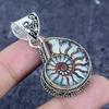 Ammonite Fossil Gemstone 925 Sterling Silver Jewelry Pendant 1.81"