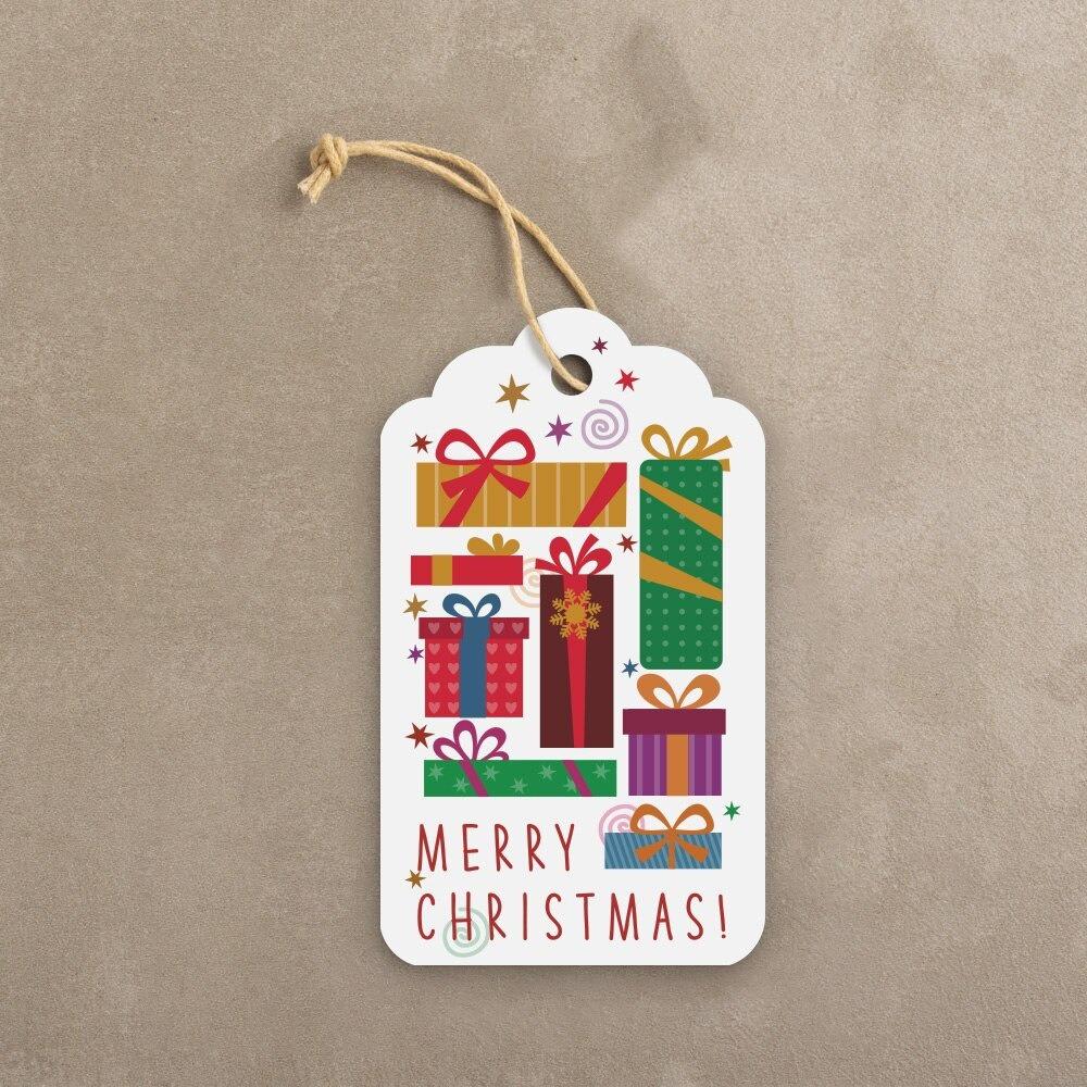 50Pcs Cartoon Pattern Christmas Gift Tag Color Printed DIY Gift Wrapping Label  Holiday