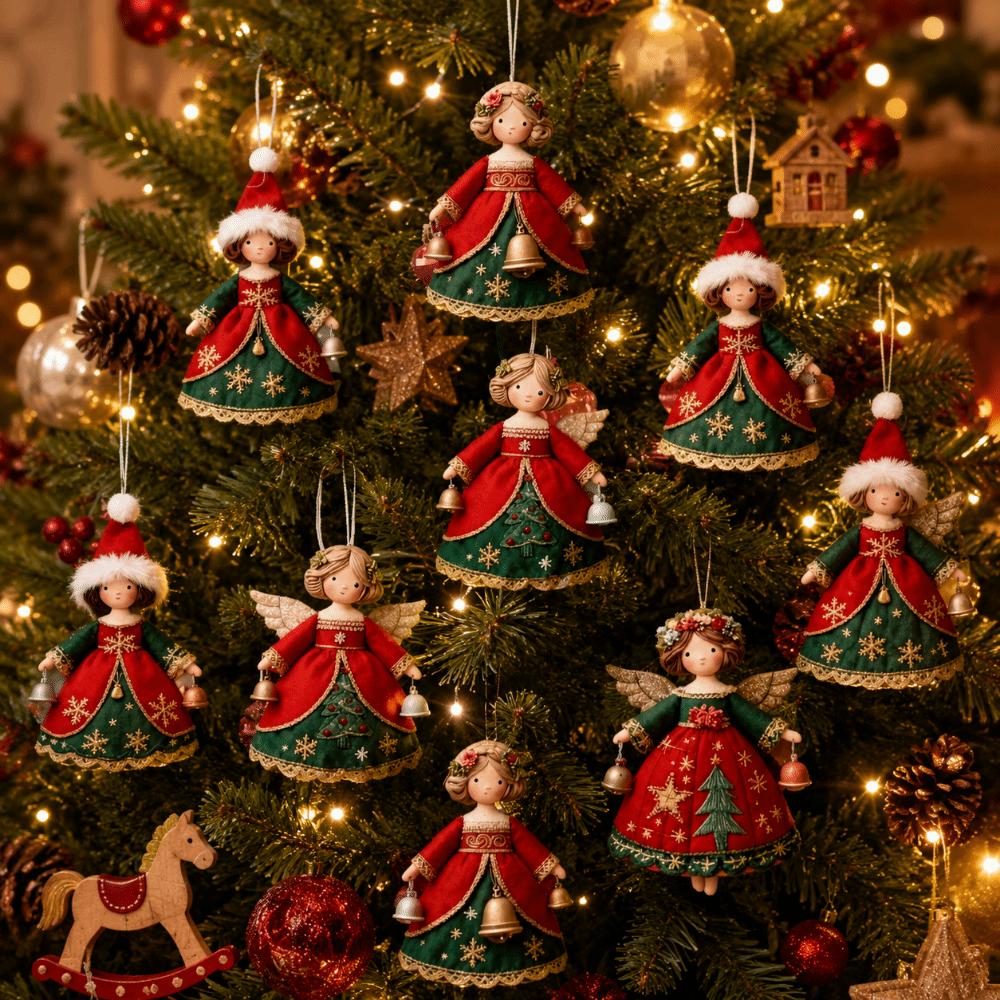 12pcs Wooden Christmas Tree Decor 2D Flat Girl-Shaped Pendant Christmas Gift Giving