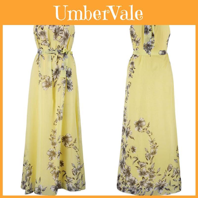 Elegant Plus Size Womens Floral Sleeveless Belted Maxi Long Dress For Summer Parties