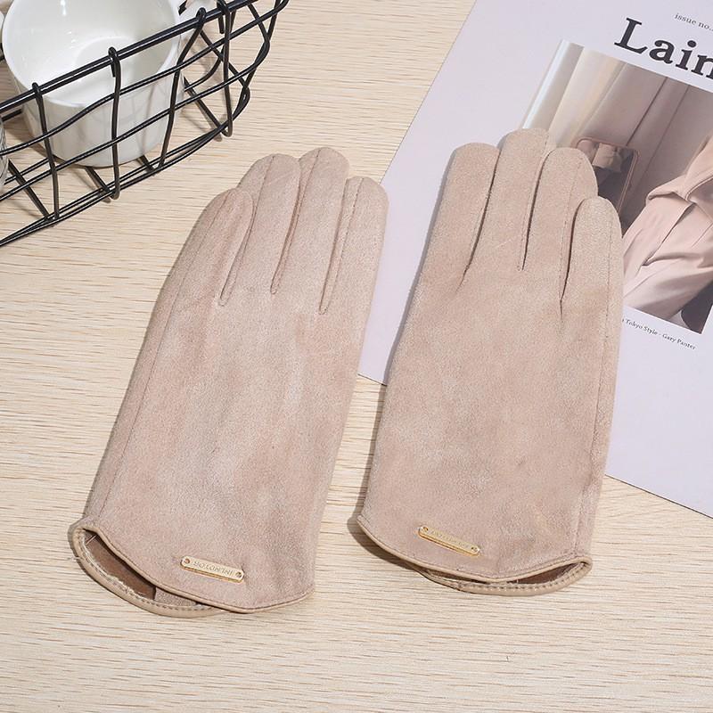 Warm Fleece Lined Winter Gloves Women - Suede Touchscreen Cycling Solid Color