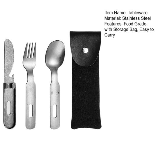 Tableware with Storage Bag Multi-functional Rust-proof Stainless Steel Camping Picnic Spoon Fork Cutter Kit Picnic Supplies