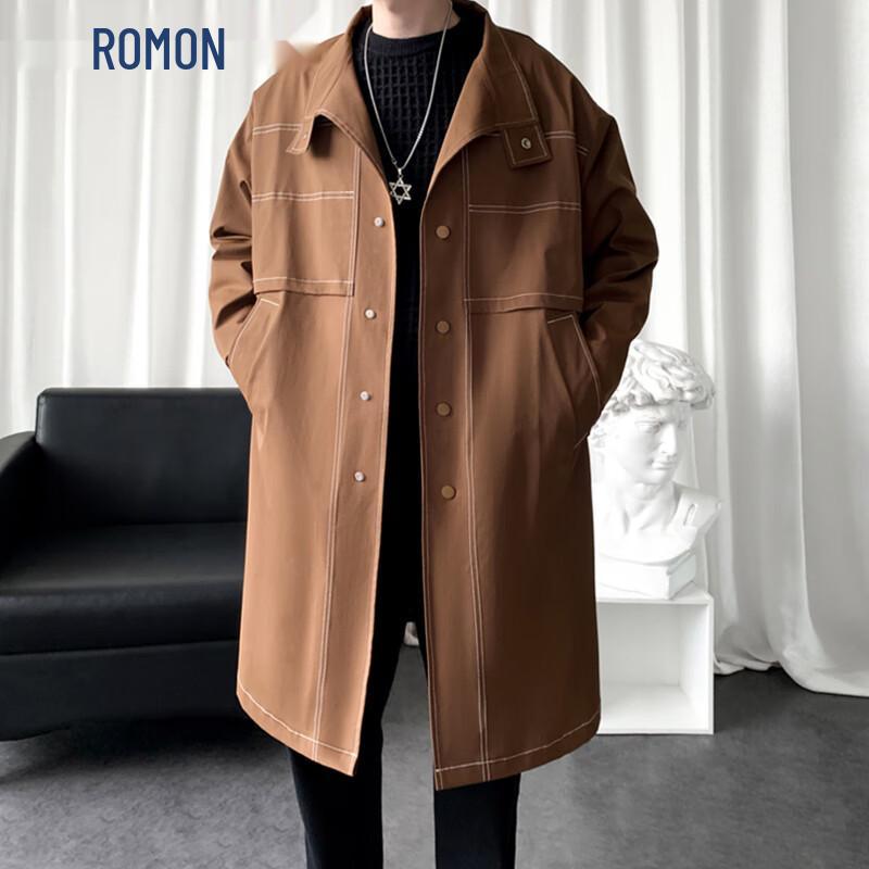 ROMON Men s Premium Relaxed Fit Mid-Length Trench Coat M