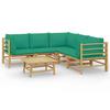 6 Piece Garden Lounge Set with Green Cushions Bamboo