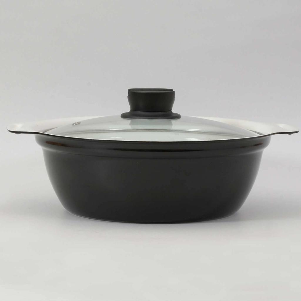 Oală de Gătit cu Inducție de Masă Bestco Bistro Calore cu Oală de Vin din Sticlă, 24cm, Capac, Roșu, Ceramică, NQ-0053