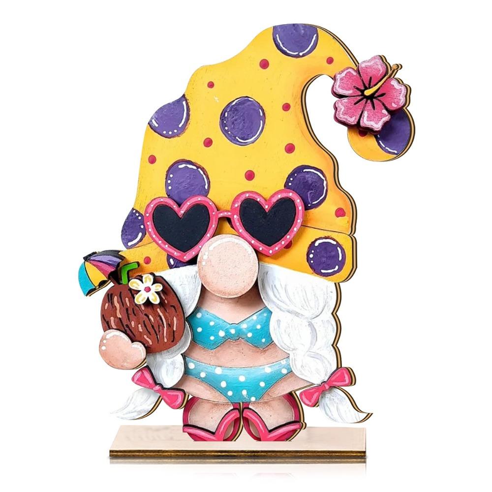 Beach Wooden Dwarf Ornaments Colorful Hawaiian Ornaments Durable Summer Dwarf Sign Cafe Bar
