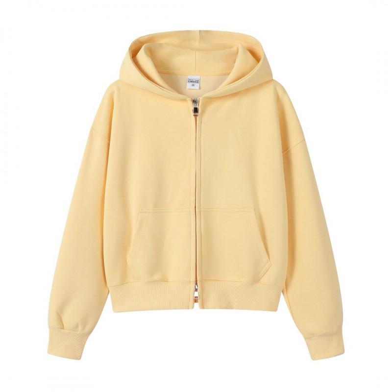 Korean Style Womens Short Hooded Zip-Up Cotton Blend Sweatshirt Loose Fit Winter Casual Top