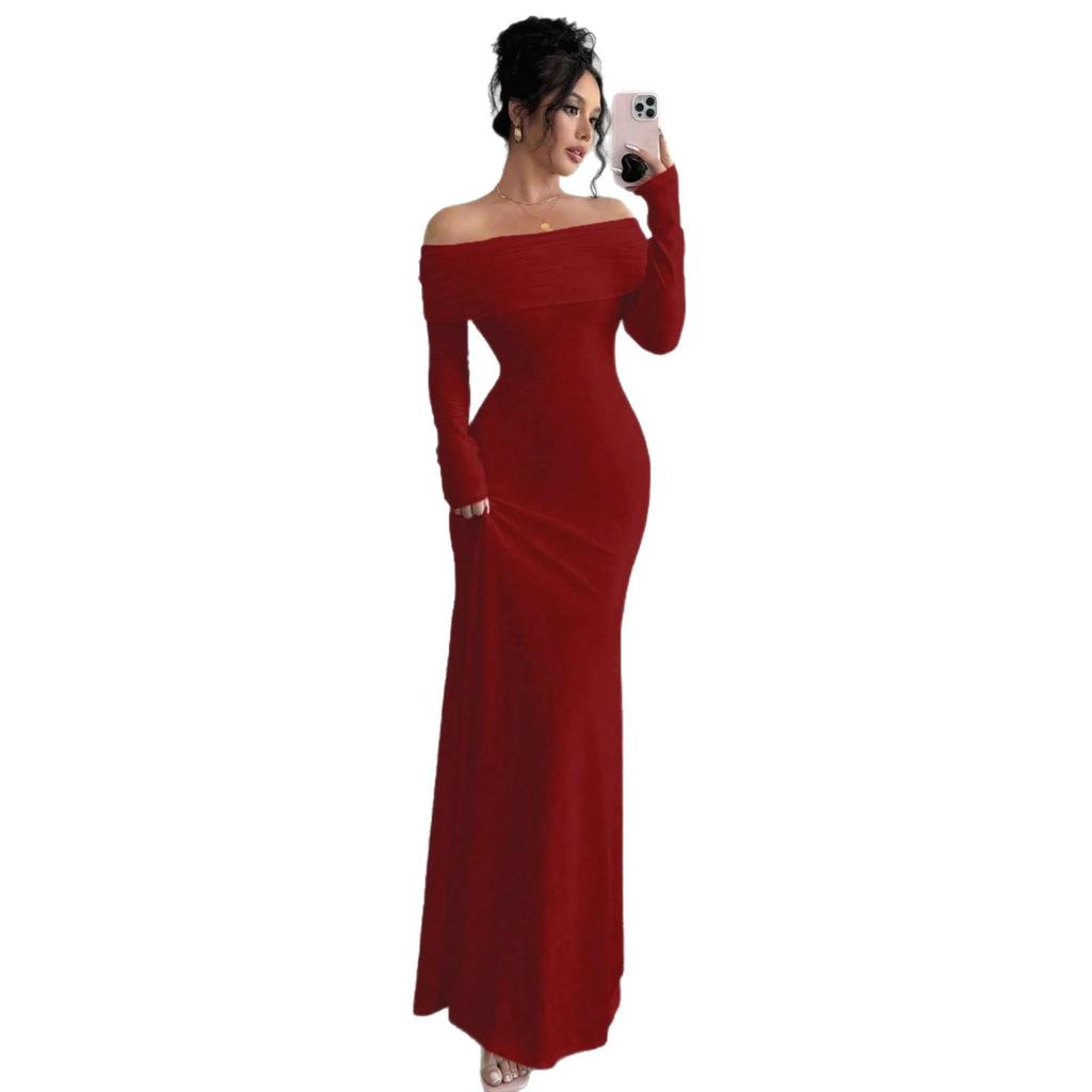 European & American 2025 French-Inspired One-Shoulder High-Waisted Slimming Evening Dress