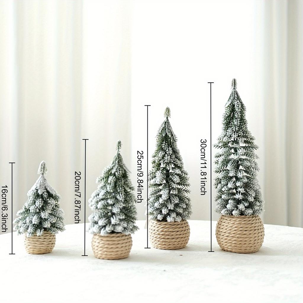 4pcs Set of Artificial Mini Christmas Tree,  Hemp Rope Bottom Basin Christmas Tree, Suitable for Home Desktop Decoration At Christmas