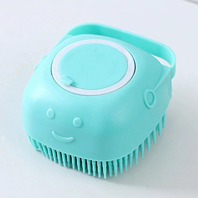 2-in-1 Pet Bath Brush Dog Cat Grooming Tool with Shampoo Dispenser Soft Silicone for Shower Massage and Cleaning
