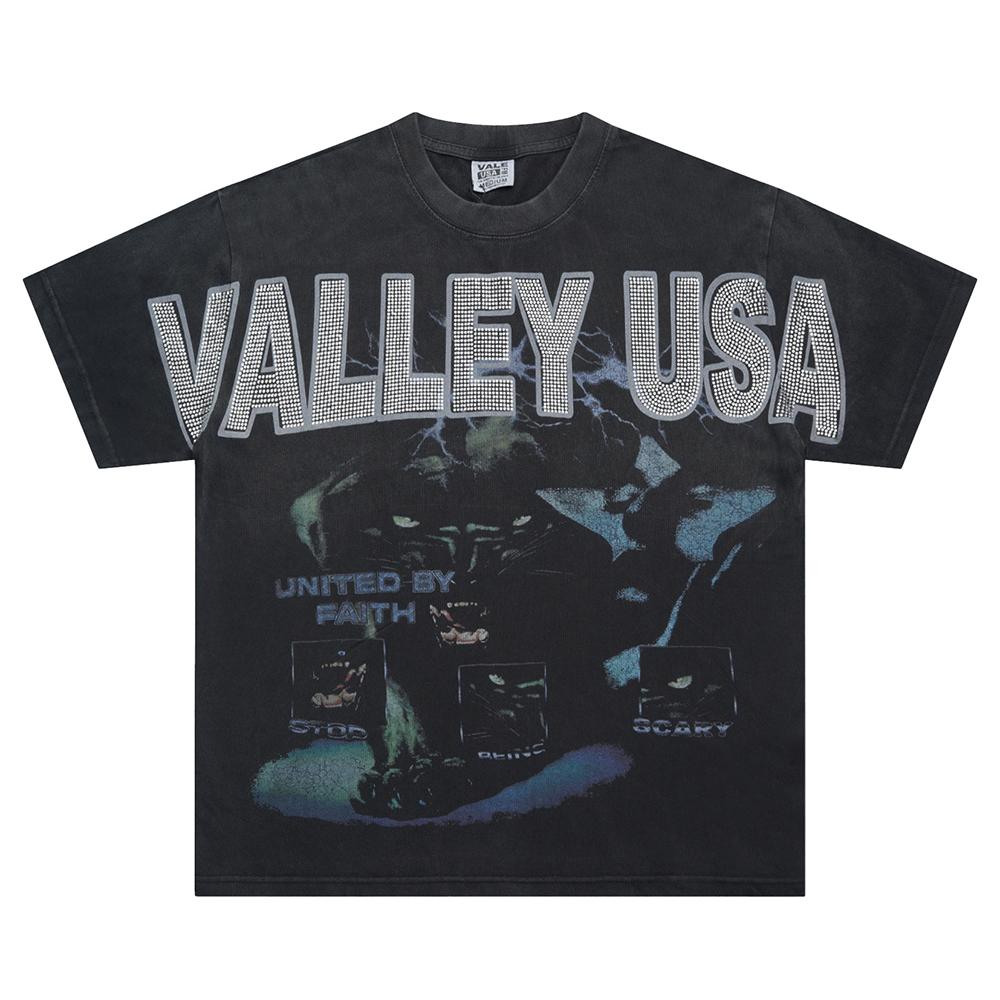V520 VALE FOREVER FAITH BLING TEE Summer Street Trendy T-shirt Hot Stamping High-quality Trendy T-shirt Short Sleeved