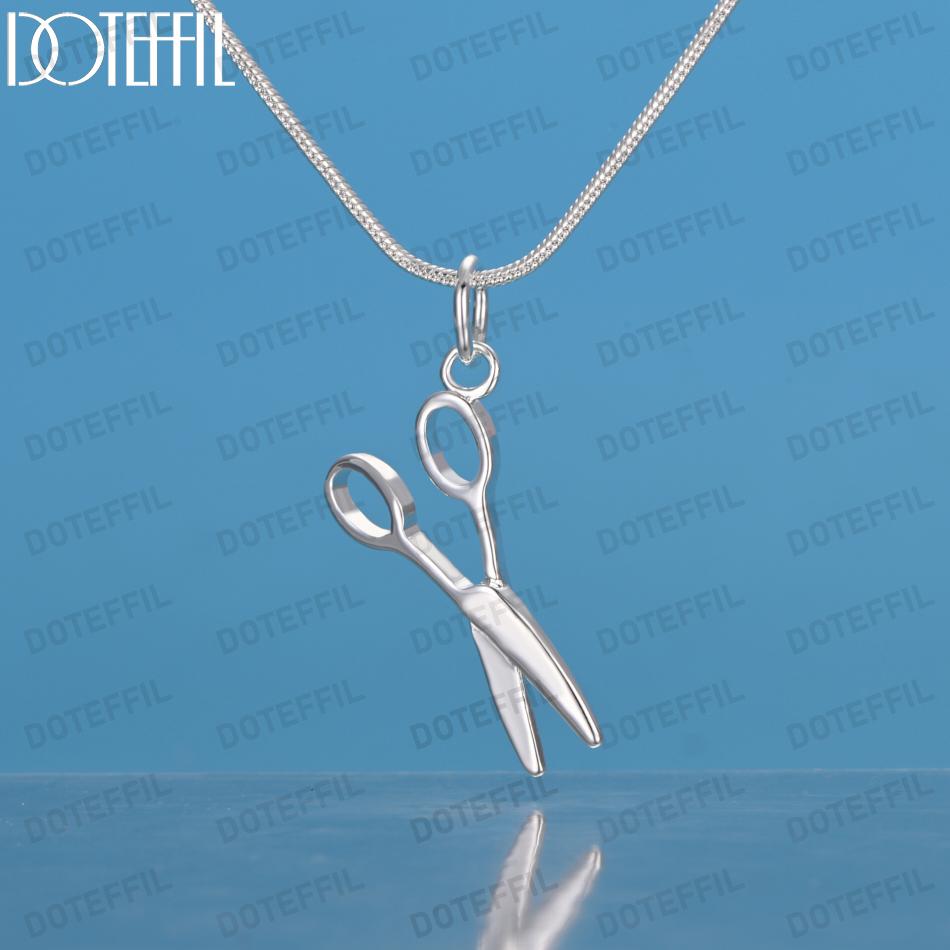 925 Sterling Silver Chain Scissors Pendant Necklace Fashionable Wedding Jewelry