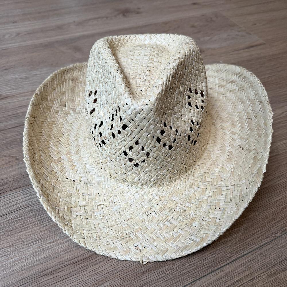 Europäischer Stil Sommer Raffia Panama Hut für Damen, Strandurlaub Sonnenschutzmütze, Mode Cowboy Strohhut