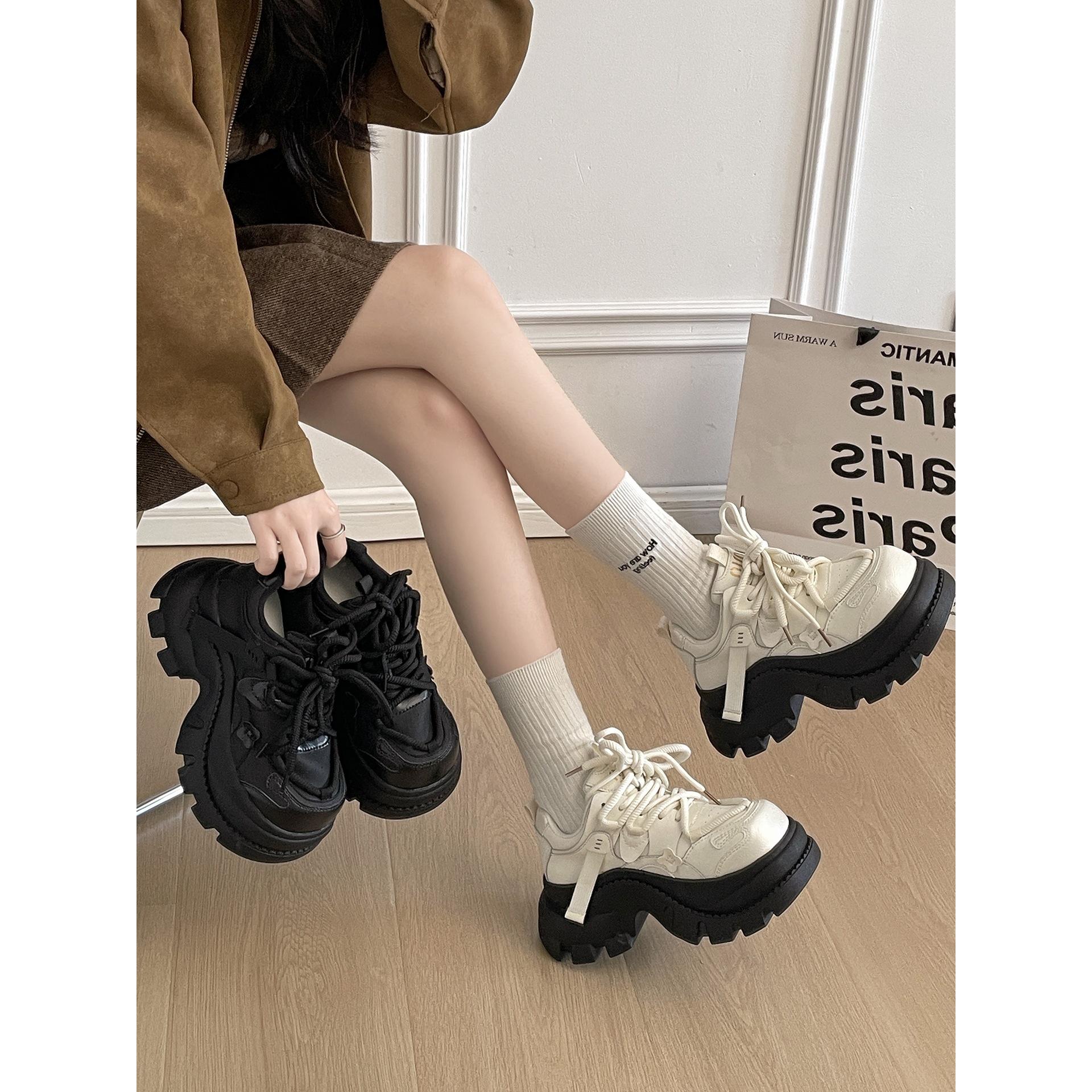 White small man heightened platform dad shoes versatile with skirt sneakers 35