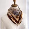 Women's 65" Silk Square Scarf with Magnetic Buckle – Autumn/Winter Print, Fashionable & Versatile Triangle Snood