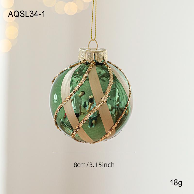 8cm Green Hand-Painted Shiny Christmas Ball Ornaments with Gold Glitter for Christmas Tree Decorations
