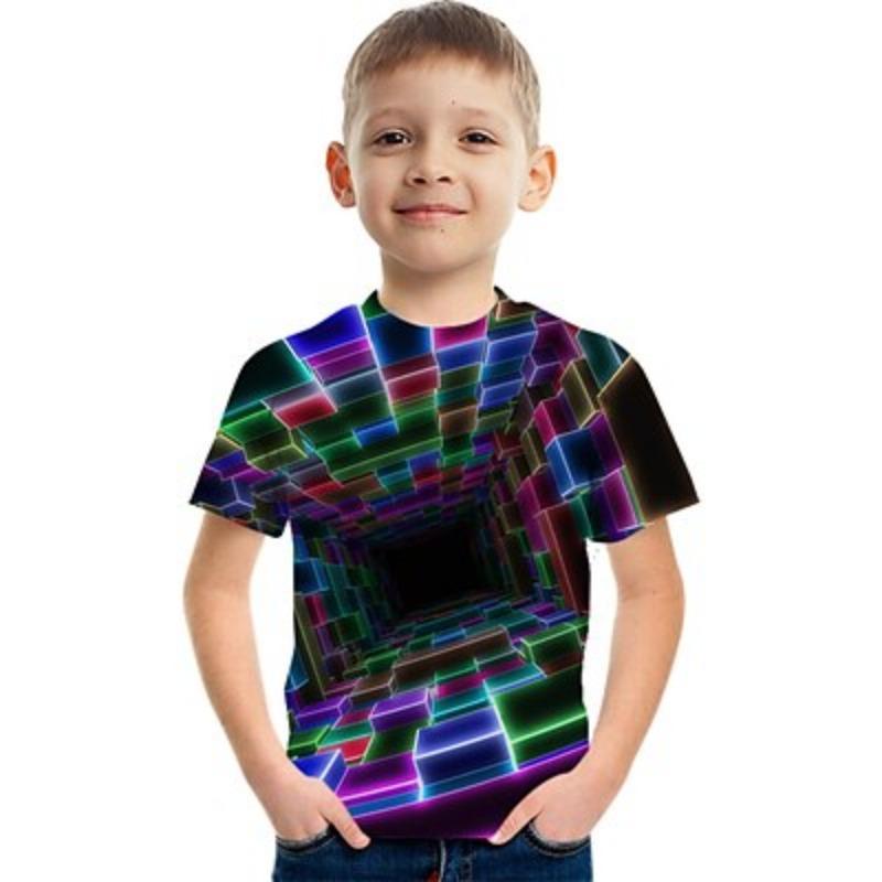 Easter Boys 3D Geometric Rainbow Optical Illusion T Shirt Tee Short Sleeve 3D Print Summer Active Sports Streetwear Kids 2-12 Years