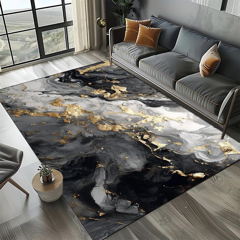 2025 New Style Black White Gold Marble Fashion 3D Carpet Rug for Living Room Bedroom Home Sofa Decoration,Kid Non-slip Floor Mat