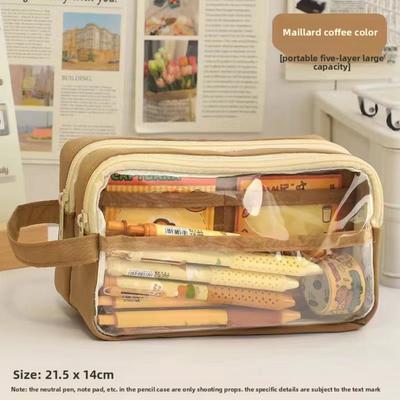 Large Capacity Transparent Pencil Case for Girls, Elementary School Students, Simple Stationery Bag for Primary and Secondary School Students