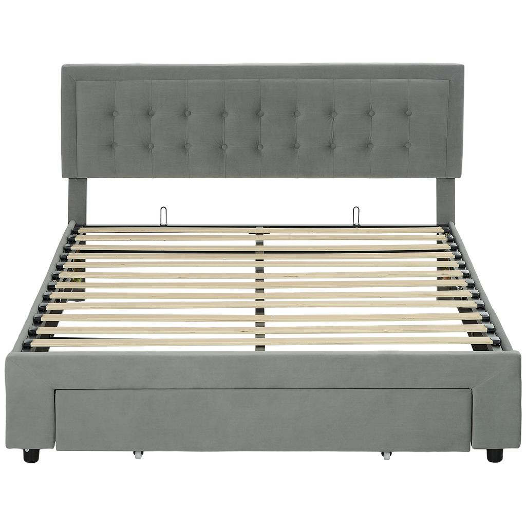 King Size Ottoman Bed Frame, with Front Drawer - Grey