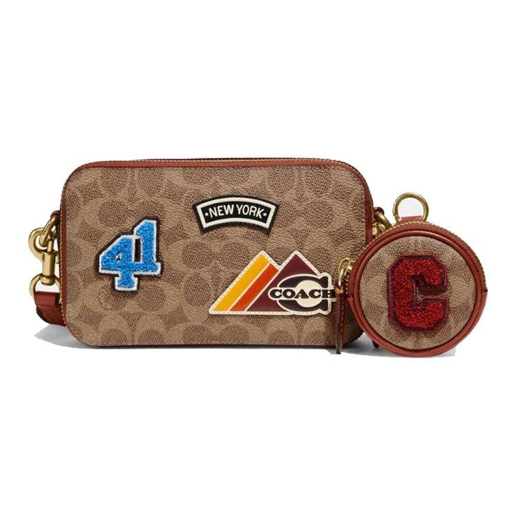 

Coach Charter 19 Classic Vintage Logo Crossbody Bag With Patches And Pouch, Brown Signature Canvas Handbag for Women, Daily Commute Travel C6744-OGT Basic Set (Bag+Dust Bag)