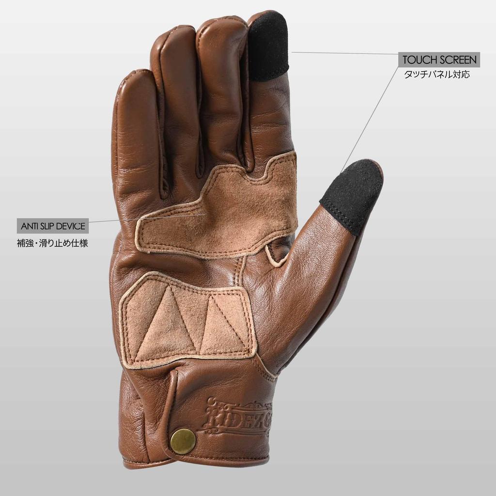 RIDEZ Motorcycle and Genuine American Ride On Gloves, Spring, Summer, Winter, Fall, Leather, Leather, Men's, Rider's Gloves, Harley, Black, Brown,